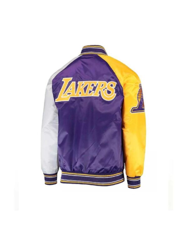 Los Angeles Lakers Reliever Varsity Satin Raglan Full-Snap Jacket