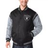 Las Vegas Raiders Black&Silver Satin Varsity Jacket
