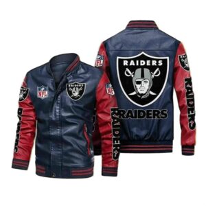 Las Vegas Raiders Navy Red Bomber Leather Jacket