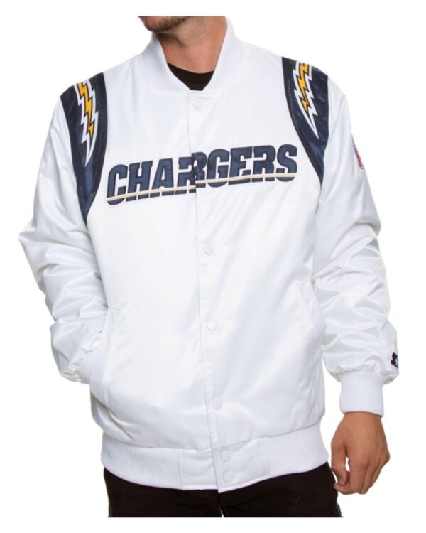 Men’s Los Angeles Chargers White Bomber Satin Jacket
