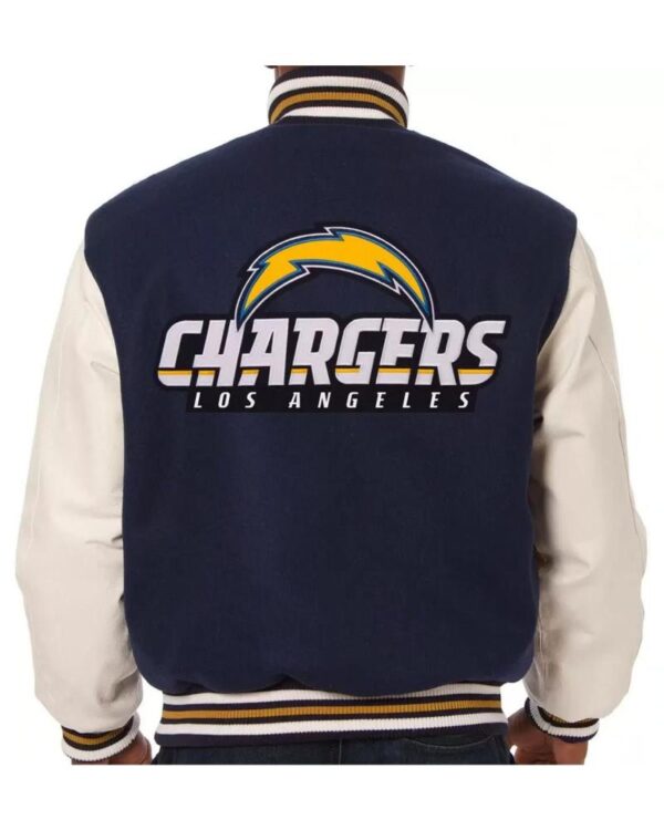 Los Angeles Chargers Varsity Navy and White Wool/Leather Jacket