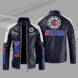 Los Angeles Clippers Block Blue White Leather Jacket