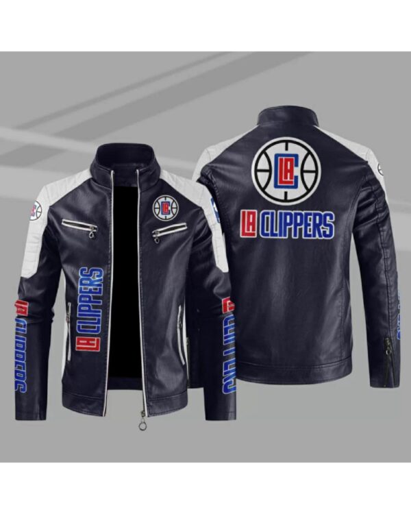 Los Angeles Clippers Block Blue White Leather Jacket