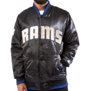 Los Angeles Rams Satin Bomber Black Jacket