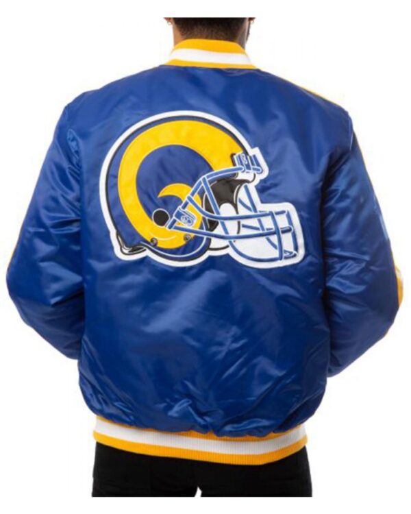 Los Angeles Rams Blue Satin Varsity Bomber Jacket