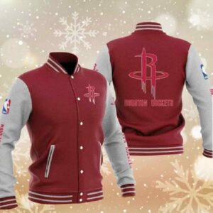 Maroon Houston Rockets Varsity Baseball Jacket