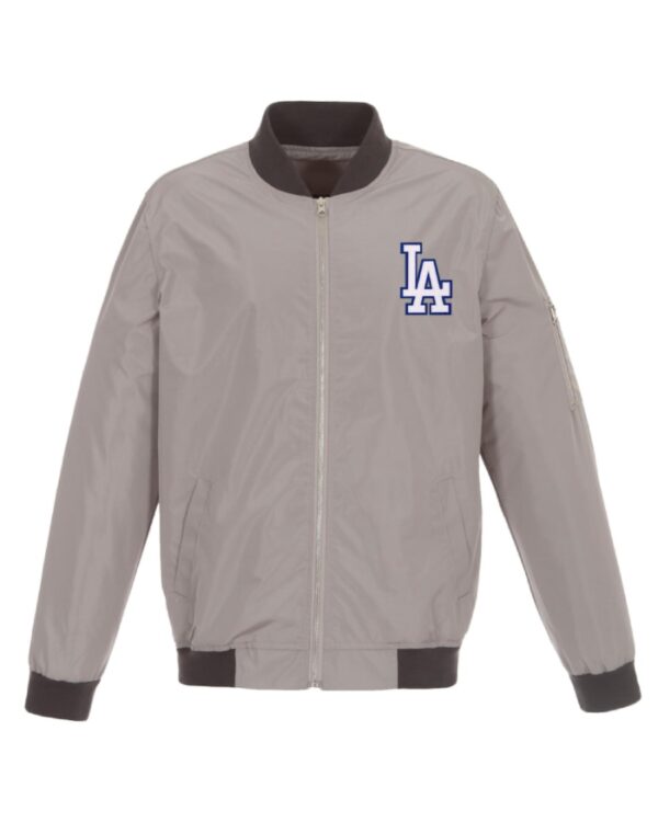 Los Angeles Dodgers JH Design Gray Lightweight Nylon Bomber Jacket