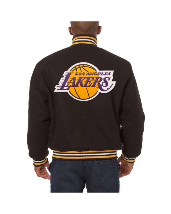 Lakers JH Design Black Big & Tall All Wool Jacket with Leather Logo