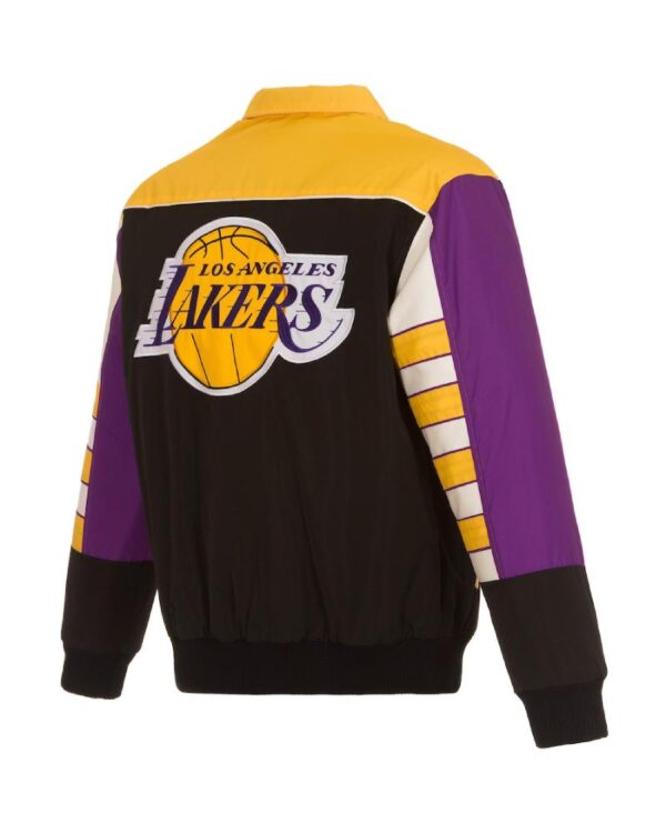 Lakers JH Design Black Stripe Colorblock Nylon Full-Snap Jacket