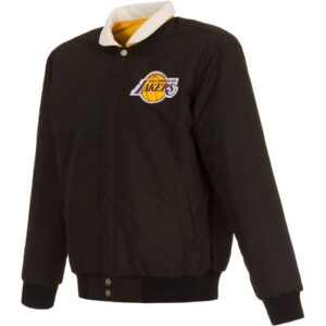 Lakers JH Design Black Stripe Colorblock Nylon Reversible Full-Snap Jacket