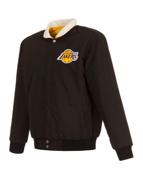 Lakers JH Design Black Stripe Colorblock Nylon Reversible Full-Snap Jacket
