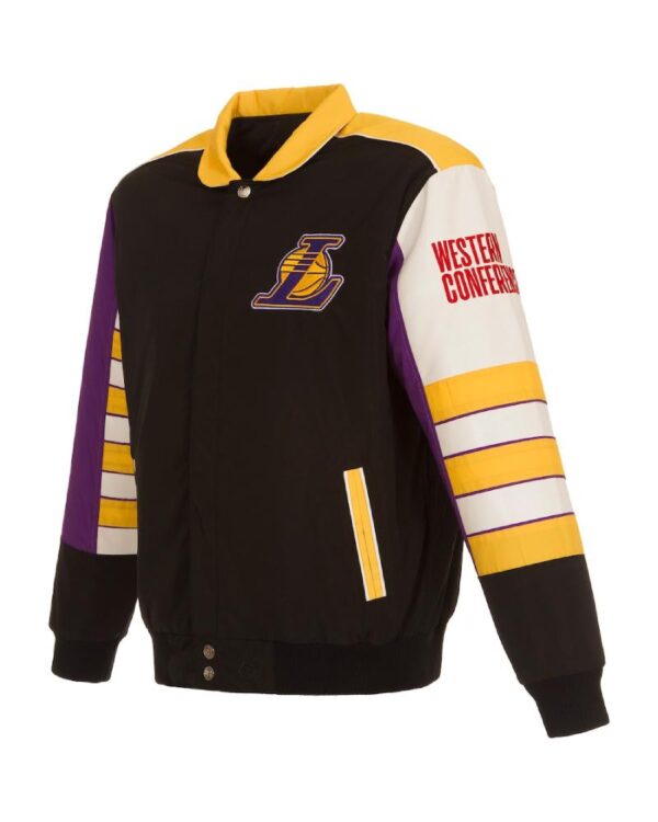 Lakers JH Design Black Stripe Colorblock Nylon Full-Snap Jacket