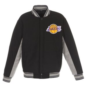 Lakers JH Design Black/Gray Reversible Wool & Poly-Twill Full-Snap Jacket