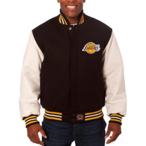 Lakers JH Design Black/White Big & Tall Wool & Leather Full-Snap Jacket