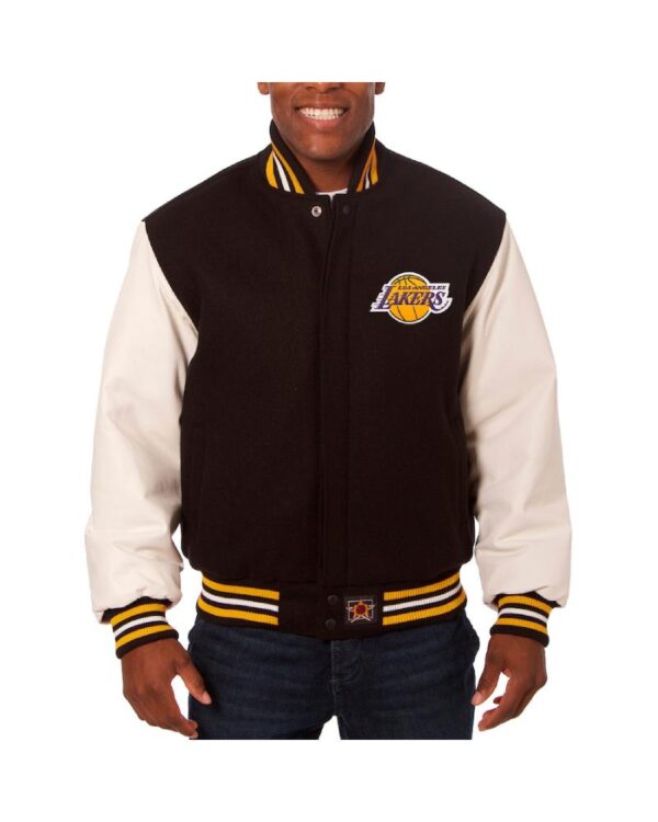 Lakers JH Design Black/White Big & Tall Wool & Leather Full-Snap Jacket
