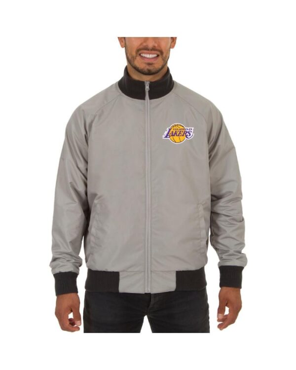 Men's Los Angeles Lakers JH Design Gray Reversible Track Jacket