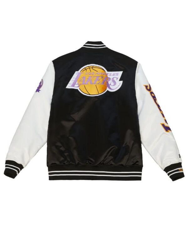 Men's Los Angeles Lakers Mitchell & Ness Black Team Origins Satin Full-Snap Varsity Jacket