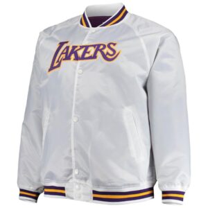 Lakers Mitchell & Ness White Big & Tall Hardwood Classics Raglan Satin Full-Snap Jacket