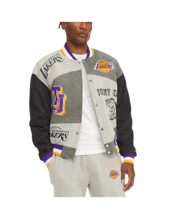 Los Angeles Lakers Tommy Jeans Gray James Fleece Full-Snap Varsity Jacket