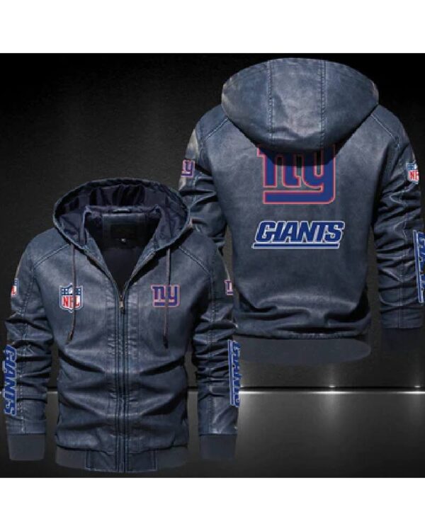 Mens New York Giants Leather Blue Jacket