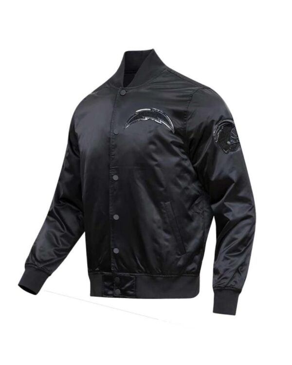 Men's Pro Standard Los Angeles Chargers Triple Black Satin Full-Snap Varsity Jacket