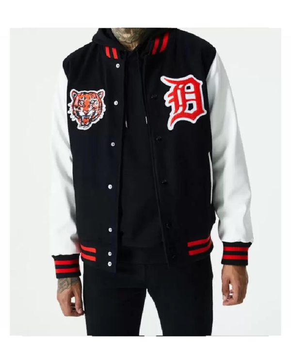 MLB Detroit Tigers Black Wool Leather Jacket
