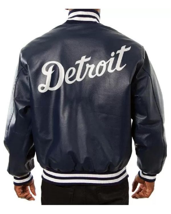 MLB Navy Blue Detroit Tigers Leather Jacket