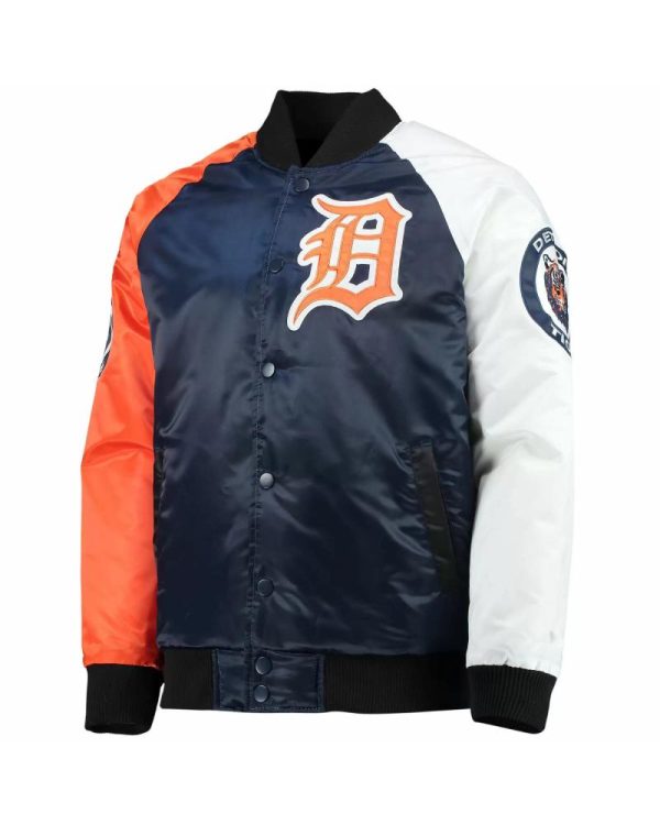MLB Navy Orange Detroit Tigers Tri Color Satin Jacket