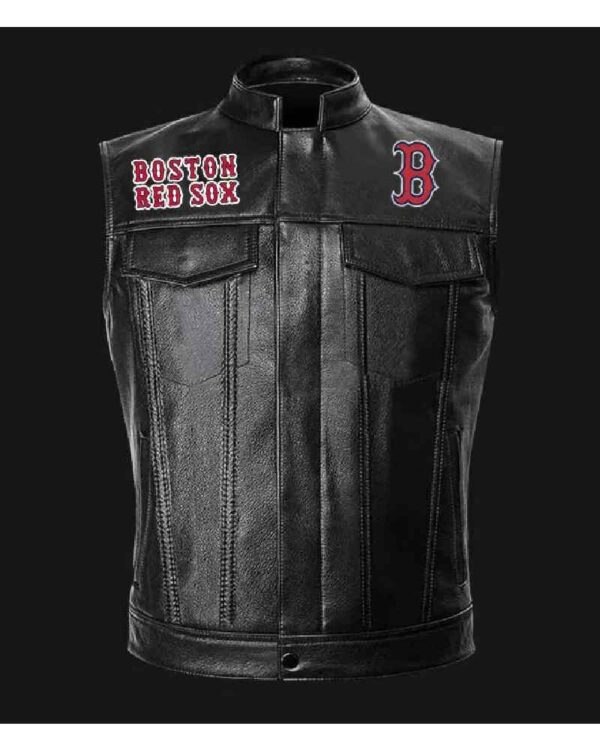 MLB Team Black Boston Red Sox Leather Vest