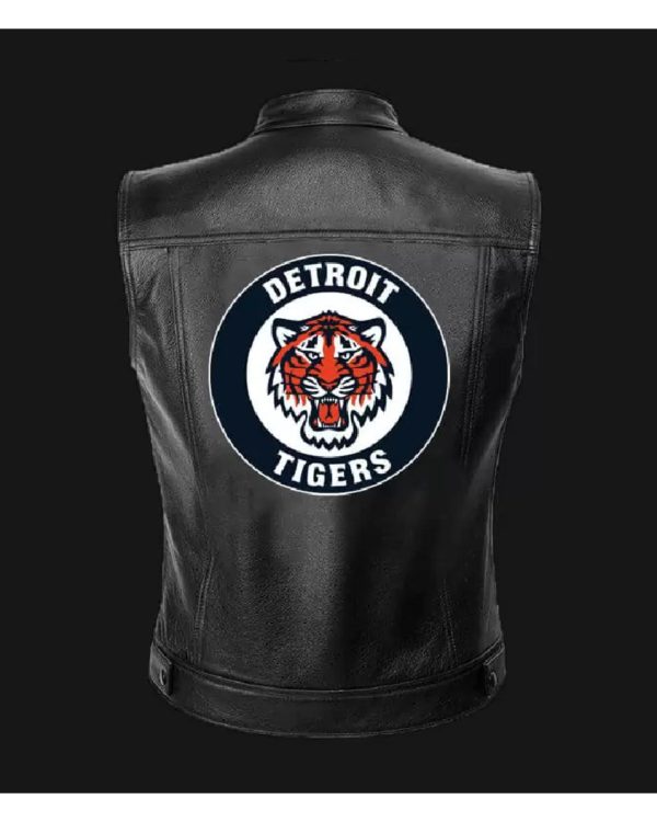MLB Team Detroit Tigers Black Leather Vest