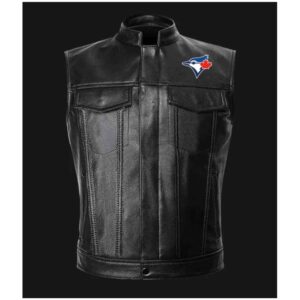 MLB Team Toronto Blue Jays Black Leather Vest