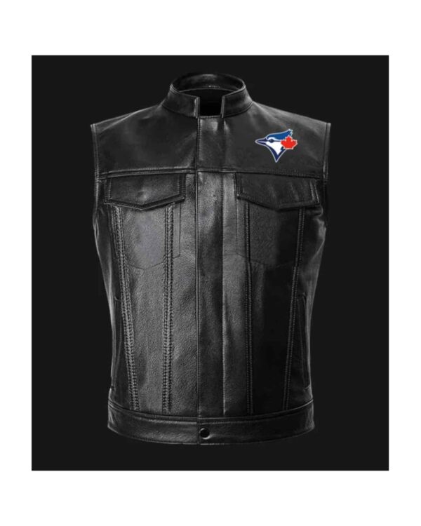 MLB Team Toronto Blue Jays Black Leather Vest