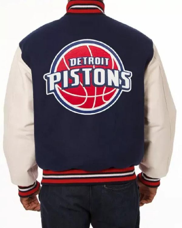 Navy Blue Detroit Pistons Two Tone Varsity Jacket