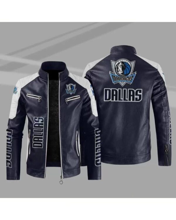 Navy Blue White Dallas Mavericks NBA Leather Jacket