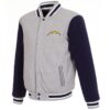 Men's JH Design Gray/Navy Los Angeles Chargers Reversible Fleece Full-Snap Jacket