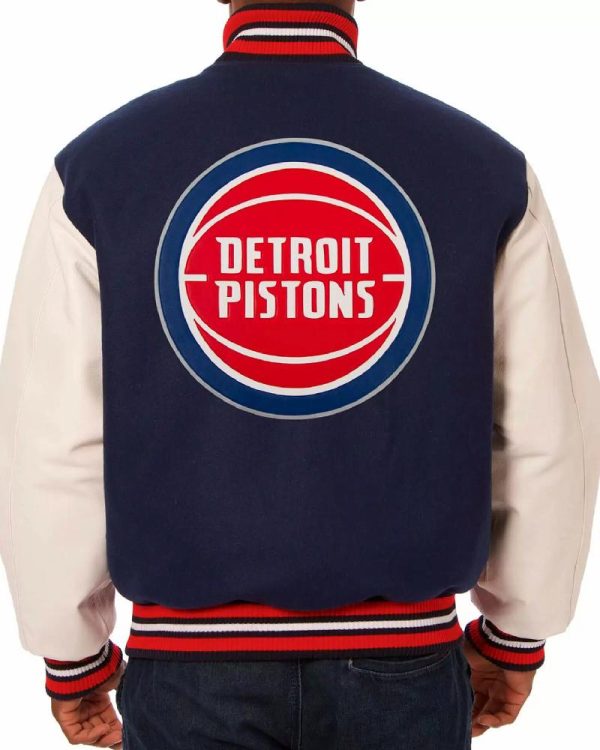 Navy NBA Detroit Pistons Two Tone Varsity Jacket