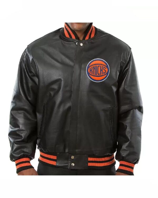 NBA New York Knicks Black Leather Jacket