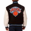 NBA New York Knicks Black White Wool Leather Jacket