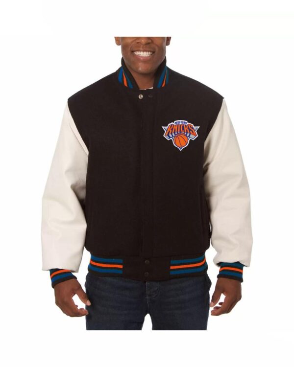 NBA New York Knicks Black Wool Leather Jacket