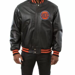 NBA New York Knicks Team Color Black Leather Jacket