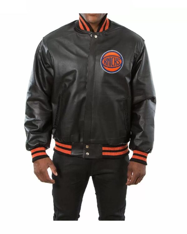 NBA New York Knicks Team Color Black Leather Jacket