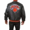 NBA New York Knicks Team Color Black Leather Jacket