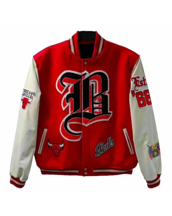 NBA Red White Chicago Bulls Varsity Jacket
