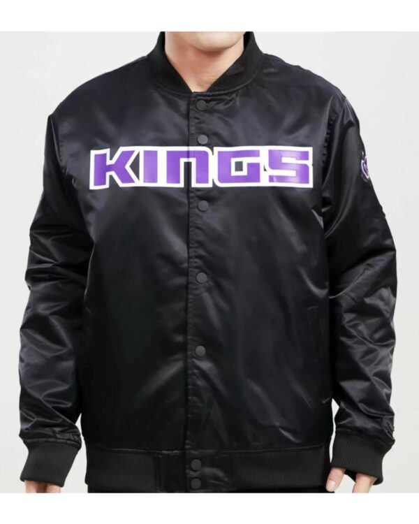NBA Team Sacramento Kings Big Logo Black Satin Jacket