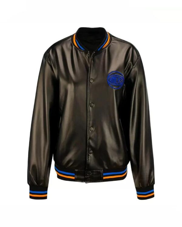 New York Knicks Black Leather Bomber Jacket