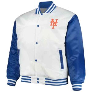 New York Mets Satin White Royal Full Snap Jacket