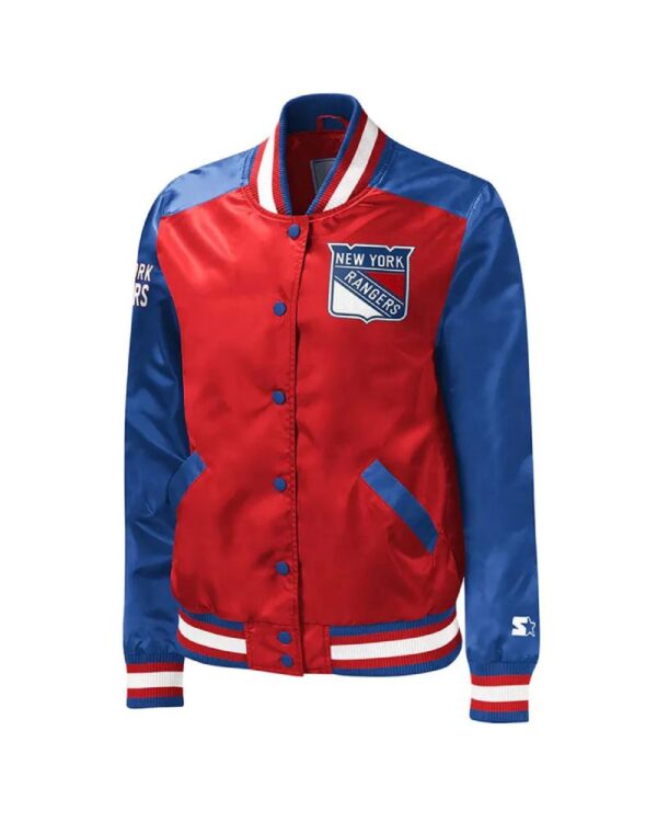 Starter Legends New York Rangers Blue and Red Satin Jacket