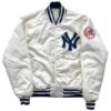New York Yankees 90s Blue and White Satin Bomber Jacket
