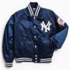 New York Yankees 90s Blue and White Satin Bomber Jacket