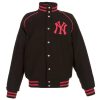 New York Yankees Black Pink Snap Wool Jacket
